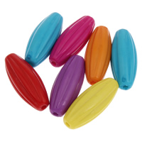 Opaque Acrylic Beads, Column, corrugated & solid color, mixed colors, 7x19mm, Hole:Approx 1mm, Approx 800PCs/Bag, Sold By Bag