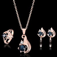 Zinc Alloy Jewelry Sets finger ring & earring & necklace with iron chain brass earring lever back clip Flower rose gold color plated oval chain & with rhinestone lead & cadmium free  US Ring .5-8 Length Approx 17.5 Inch Sold By Set