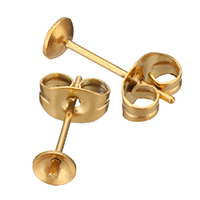 Edelstahl Ohrring Stecker, goldfarben plattiert, 4x4x14mm, 0.6mm, 100PaarePärchen/Tasche, verkauft von Tasche
