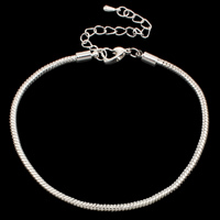 Europeo pulsera cadena, metal, con 5cm extender cadena, chapado en color de plata, longitud diferente para la opción & cadena de la serpiente, libre de plomo & cadmio, 3mm, Vendido por Sarta