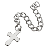 Stainless Steel Extender Chain, Cross, twist oval chain, original color, 64mm, 7x12x0.7mm, 4x3x0.3mm, 300Strands/Bag, Sold By Bag