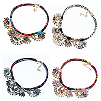 Crystal Tibetan Style Necklace, with Cotton Cord & Crystal, with 3.9inch extender chain, plated, faceted & with rhinestone, more colors for choice, nickel, lead & cadmium free, Length:Approx 19.6 Inch, 5Strands/Lot, Sold By Lot
