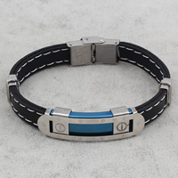 Силиконовые браслеты, нержавеющая сталь, с Силикон, Другое покрытие, 13x45x7mm, Продан через Приблизительно 7.5 дюймовый Strand