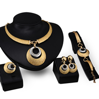 Tibetan Style Jewelry Sets, finger ring & bracelet & earring & necklace, stainless steel post pin, with 5cm extender chain, Donut, plated, with rhinestone & hammered, lead & cadmium free, 57x34mm, 67x59mm, US Ring Size:5.5-8, Length:Approx 7 Inch, Approx 15.5 Inch, Sold By Set