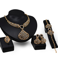 Tibetan Style Jewelry Sets, finger ring & bracelet & earring & necklace, with iron chain, stainless steel post pin, with 5cm extender chain, Teardrop, gold color plated, oval chain & with rhinestone, lead & cadmium free, 54x38mm, 143x110mm, US Ring Size:5.5-8, Length:Approx 7 Inch, Approx 19.5 Inch, Sold By Set