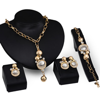 Zinc Alloy Jewelry Sets finger ring & bracelet & earring & necklace with iron chain stainless steel post pin with 5cm extender chain Flower plated oval chain & with rhinestone lead & cadmium free  US Ring .5-8 Length Approx 7 Inch Approx 19.5 Inch Sold By Set