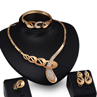 Zinc Alloy Jewelry Sets bangle & finger ring & earring & necklace stainless steel earring post and Omega clip Flower gold color plated with rhinestone lead & cadmium free   Inner Approx 55mm US Ring .5-8 Length Approx 7 Inch Approx 14.5 Inch Sold By Set
