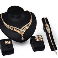 Tibetan Style Jewelry Sets, finger ring & bracelet & earring & necklace, stainless steel earring post and Omega clip, with 5cm extender chain, Flower, gold color plated, with rhinestone, lead & cadmium free, 30x24mm, 136x95mm, US Ring Size:5.5-8, Length:Approx 7 Inch, Approx 19 Inch, Sold By Set