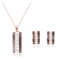 Tibetan Style Jewelry Sets, earring & necklace, with iron chain, stainless steel post pin, Rectangle, rose gold color plated, oval chain & enamel & with cubic zirconia, lead & cadmium free, 29x29mm, 46x21mm, Length:Approx 20.5 Inch, Sold By Set
