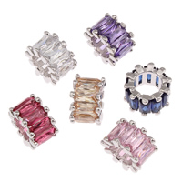 Brass European Beads, Drum, platinum color plated, without troll & with cubic zirconia & faceted, more colors for choice, lead & cadmium free, 6x10mm, Hole:Approx 5.5mm, Sold By PC