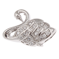 Cubic Zirconia Micro Pave Brass European Beads Swan platinum color plated micro pave cubic zirconia & without troll lead & cadmium free Approx 4mm Sold By PC