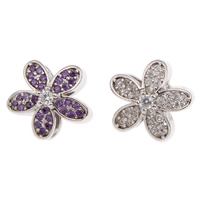 Cubic Zirconia Micro Pave Brass European Beads Flower platinum color plated micro pave cubic zirconia & without troll lead & cadmium free Approx 4mm Sold By Bag