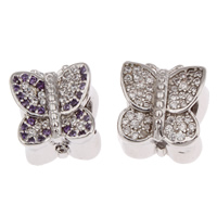 Cubic Zirconia Micro Pave Brass European Beads Butterfly platinum color plated micro pave cubic zirconia & without troll lead & cadmium free Approx 4.5mm Sold By PC