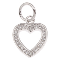 Cubic Zirconia Micro Pave Brass Pendant, Heart, platinum color plated, micro pave cubic zirconia, lead & cadmium free, 13.50x11x2mm, Hole:Approx 5mm, Sold By PC