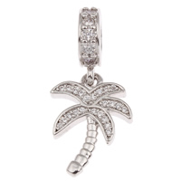 Brass European Pendant, Tree, platinum color plated, micro pave cubic zirconia & without troll, lead & cadmium free, 13x28x2.50mm, Hole:Approx 4mm, 5PCs/Bag, Sold By Bag