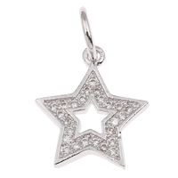 Cubic Zirconia Micro Pave Brass Pendant, Star, platinum color plated, micro pave cubic zirconia, lead & cadmium free, 14x16x2mm, Hole:Approx 5mm, Sold By PC