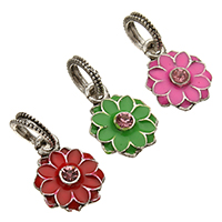 European Style Zinc Alloy Dangle Beads Flower antique silver color plated without troll & enamel & with rhinestone nickel lead & cadmium free Approx 6mm Sold By Lot