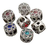 Tibetan Style European Beads, Flower, antique silver color plated, without troll & with rhinestone, more colors for choice, nickel, lead & cadmium free, 10.50x11x10mm, Hole:Approx 4.5mm, 150PCs/Lot, Sold By Lot