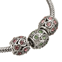 Tibetan Style European Beads, Drum, antique silver color plated, without troll & with rhinestone, more colors for choice, nickel, lead & cadmium free, 10.50x10mm, Hole:Approx 5mm, 100PCs/Lot, Sold By Lot