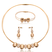 Zinc Alloy Jewelry Sets bracelet & earring & necklace with Tiger Tail Wire stainless steel post pin Flat Oval gold color plated with rhinestone lead & cadmium free   Length Approx 8 Inch Approx 16.5 Inch Sold By Set