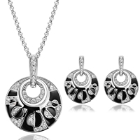 Zinc Alloy Jewelry Sets earring & necklace with iron chain brass earring lever back clip with 5cm extender chain Flat Round platinum color plated rolo chain & enamel & with rhinestone lead & cadmium free  Length Approx 17.5 Inch Sold By Set
