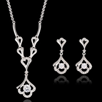 Tibetan Style Jewelry Sets, earring & necklace, with iron chain, stainless steel post pin, with 5cm extender chain, Flower, platinum color plated, rolo chain & with rhinestone, lead & cadmium free, 32x15mm, 72x18mm, Length:Approx 17.5 Inch, Sold By Set