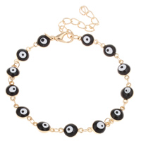 Bracelet Evil Eye bijoux, acier inoxydable, avec 3cm chaînes de rallonge, Mauvais œil, Placage de couleur d'or, émail, 11x7x4mm, Vendu par Environ 6.5 pouce brin