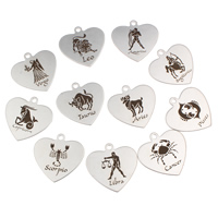 Stainless Steel Pendants Heart Zodiac symbols jewelry & laser pattern Approx 3mm Sold By Bag