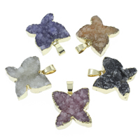 Natural Agate Druzy Pendant Ice Quartz Agate with iron bail Butterfly gold color plated druzy style - Approx Sold By Bag