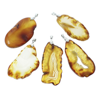 Natural Agate Druzy Pendant, Ice Quartz Agate, with iron bail, Nuggets, platinum color plated, druzy style, yellow, 33x50x5mm-36x60x6mm, Hole:Approx 4x5mm, 10PCs/Bag, Sold By Bag