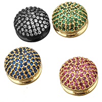 Cubic Zirconia Micro Pave Brass Beads, Flat Round, real gold plated, micro pave cubic zirconia, more colors for choice, nickel, lead & cadmium free, 12x7.50mm, Hole:Approx 1mm, 20PCs/Lot, Sold By Lot