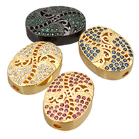 Cubic Zirconia Micro Pave Brass Beads, Flat Oval, real gold plated, micro pave cubic zirconia, more colors for choice, nickel, lead & cadmium free, 16x11.50x4.50mm, Hole:Approx 1.5mm, 20PCs/Lot, Sold By Lot