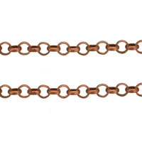 laiton chaîne en anneaux ouverts, Plaqué de couleur de cuivre antique, chaîne Rolo, protéger l'environnement, sans nickel, plomb et cadmium, 3.50x1x0.60mm, 100m/lot, Vendu par lot