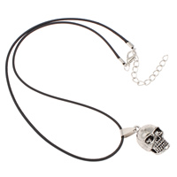 PU Leather Cord Necklace, Stainless Steel, with PU Leather Cord, with 2lnch extender chain, Skull, blacken, 30mm, Length:Approx 16.5 Inch, 50Strands/Lot, Sold By Lot