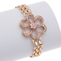 Brass Bracelet, Flower, gold color plated, with cubic zirconia, nickel, lead & cadmium free, 26x34x6mm, Sold Per Approx 7 Inch Strand