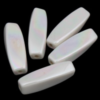 Belagte akryl perler, Oval, farverig forgyldt, efterligning porcelæn, hvid, 5x17mm, Hole:Ca. 1mm, Ca. 950pc'er/Bag, Solgt af Bag