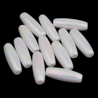 Belagte akryl perler, Oval, farverig forgyldt, efterligning porcelæn, hvid, 4x12mm, Hole:Ca. 1mm, Ca. 2500pc'er/Bag, Solgt af Bag