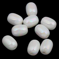 Tanjur akril perle, Oval, šarene pozlaćen, imitacija porculana, bijel, 6x8mm, Rupa:Približno 1mm, Približno 1900računala/Torba, Prodano By Torba