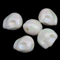 Belagte akryl perler, Skull, farverig forgyldt, efterligning porcelæn, hvid, 10x13x10mm, Hole:Ca. 1mm, Ca. 500pc'er/Bag, Solgt af Bag