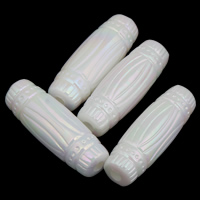 Plated Akrylové korálky, Akryl, Oválný, barevné á, imitace porcelánu, bílý, 6x19mm, Otvor:Cca 1mm, Cca 900PC/Bag, Prodáno By Bag