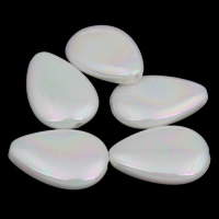 Belagte akryl perler, Teardrop, farverig forgyldt, efterligning porcelæn, hvid, 12x17x4mm, Hole:Ca. 1mm, Ca. 700pc'er/Bag, Solgt af Bag