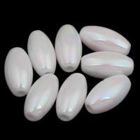 Belagte akryl perler, Oval, farverig forgyldt, efterligning porcelæn, hvid, 6x12mm, Hole:Ca. 1mm, Ca. 1600pc'er/Bag, Solgt af Bag