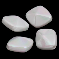 Belagte akryl perler, Rhombus, farverig forgyldt, efterligning porcelæn, hvid, 14x17x10mm, Hole:Ca. 1.5mm, Ca. 500pc'er/Bag, Solgt af Bag