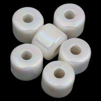 Plated Acrylic Beads, Column, colorful plated, imitation porcelain, white, 7x5mm, Hole:Approx 2mm, Approx 2000PCs/Bag, Sold By Bag