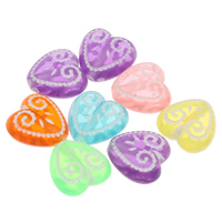 Transparent akryl perler, Heart, gennemskinnelige, blandede farver, 11x11x7mm, Hole:Ca. 1mm, Ca. 830pc'er/Bag, Solgt af Bag