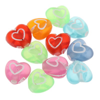 Transparent akryl perler, Heart, gennemskinnelige, blandede farver, 7x7x5mm, Hole:Ca. 1mm, Ca. 4500pc'er/Bag, Solgt af Bag
