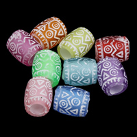 Frosted akryl perler, Kolonne, blandede farver, 8x9mm, Hole:Ca. 3mm, Ca. 1500pc'er/Bag, Solgt af Bag