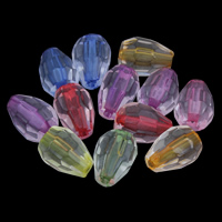 Transparent akryl perler, Teardrop, gennemsigtig & facetteret, blandede farver, 10x14mm, Hole:Ca. 1mm, Ca. 500pc'er/Bag, Solgt af Bag