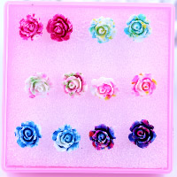 Plastic Stud Earring, med gummi earnut, Flower, blandede farver, 10mm, 30kasser/Lot, 6par/Box, Solgt af Lot