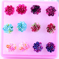 Plast Stud Earring, med gummi earnut, Blomma, blandade färger, 12mm, 30Lådor/Lot, 6Pairs/Box, Säljs av Lot